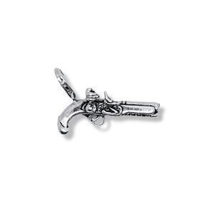 Antiqued Rhodium Plated 925 Sterling Silver Old Timey Pirate Gun Charm